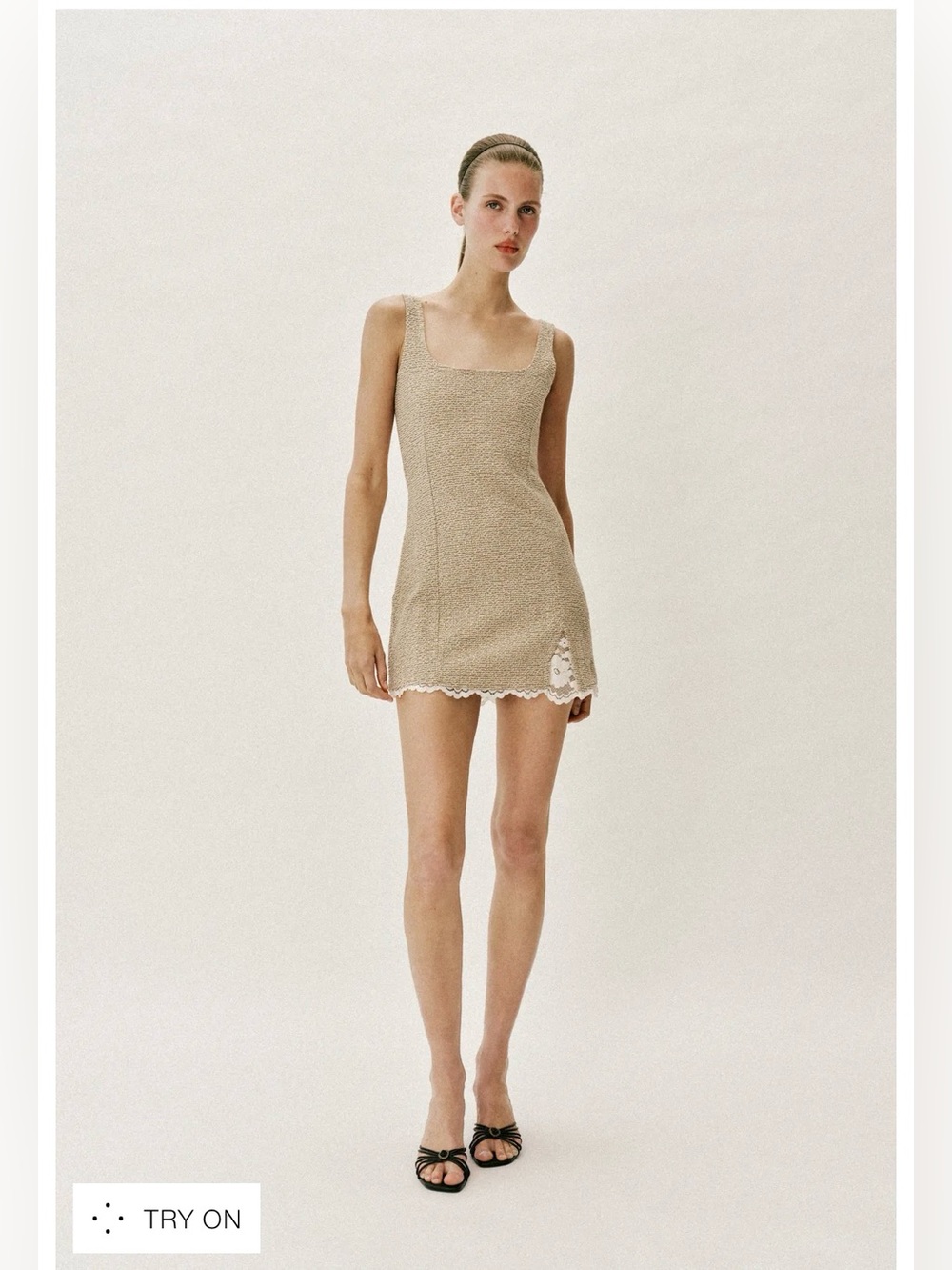 Zara Beige Mini Dress with Lace Trim
